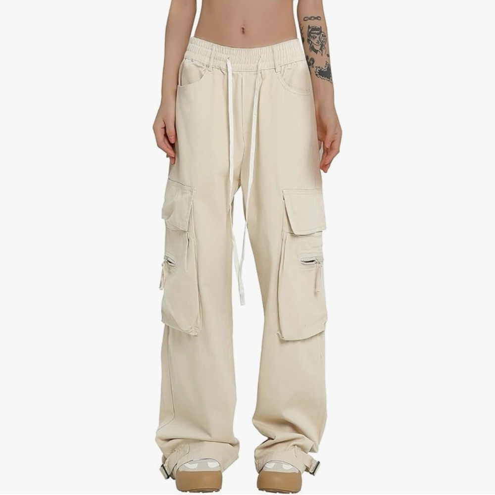 Women Cargo Pants  Hip Hop Straight Wide Leg High Waisted Casual Pants